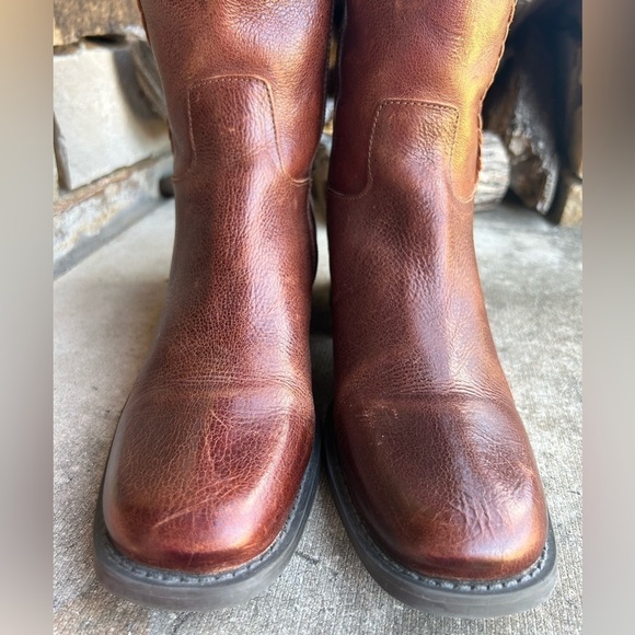 Nicole Vintage brown leather tall riding western boots braided detail Sz-6.5M E - Picture 4 of 13
